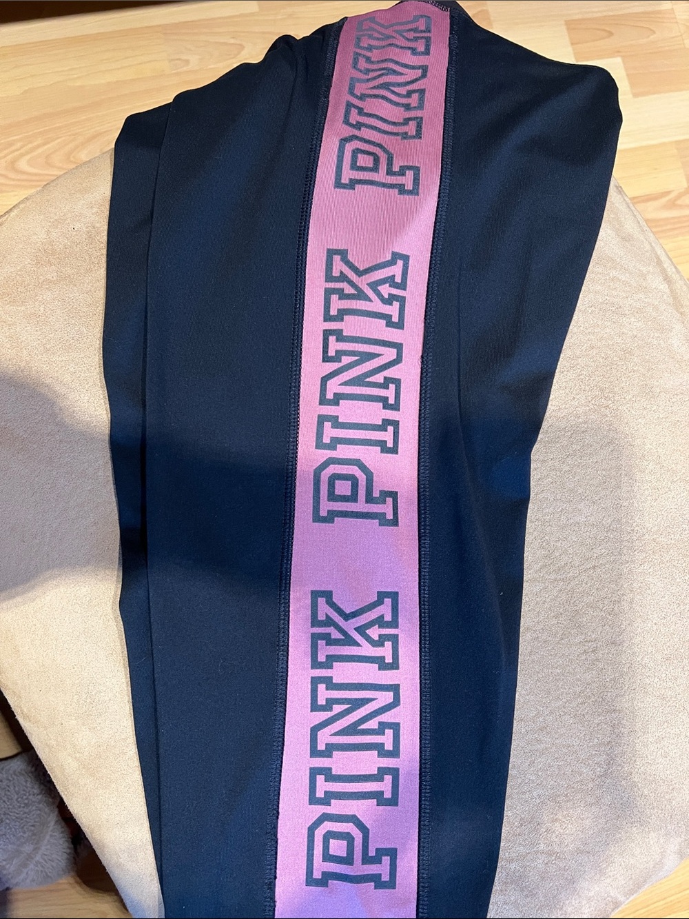 PINK Victoria's Secret Black Leggings with PINK Side Panels and Logo - Picture 3 of 5